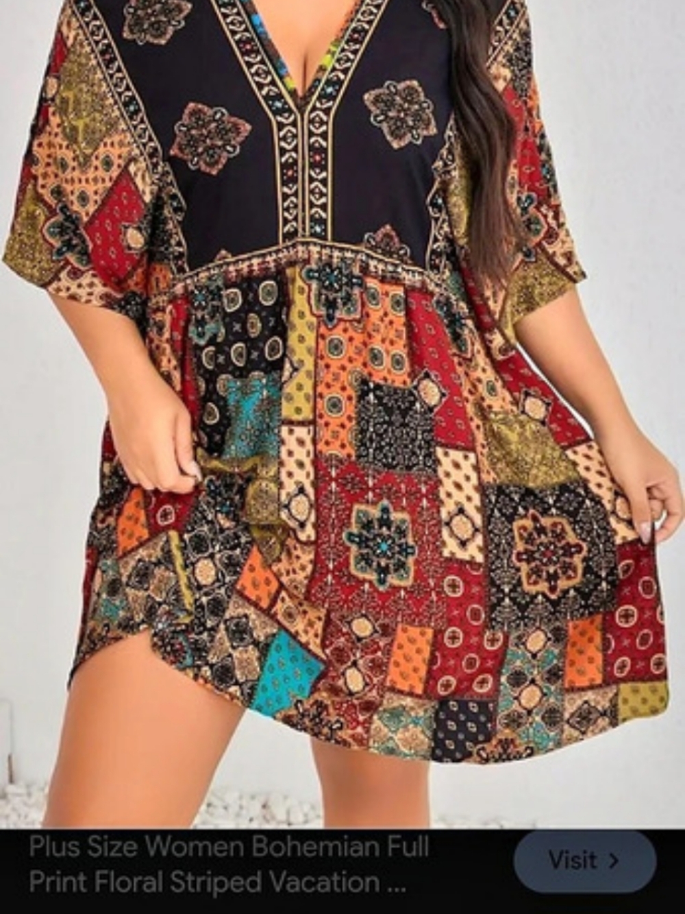 Brown Coco 2XL Women's Mini Dress in Black & Multicolor